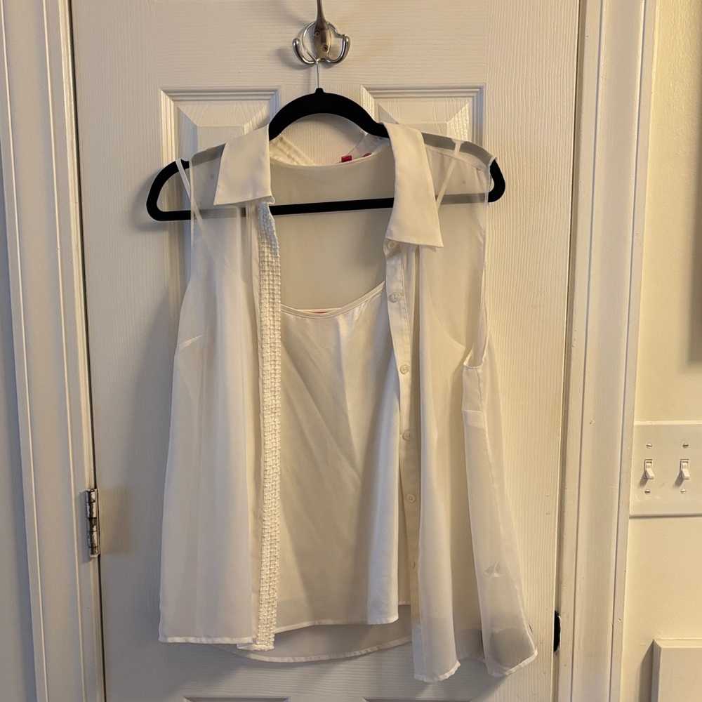 Catherines White Sleeveless Layered Blouse with Tank